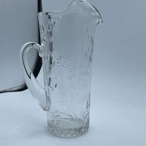 Antique American Brilliant Period glass pitcher etched floral cut out leaf desig